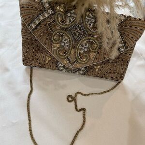 Intricate Beaded Tan Clutch